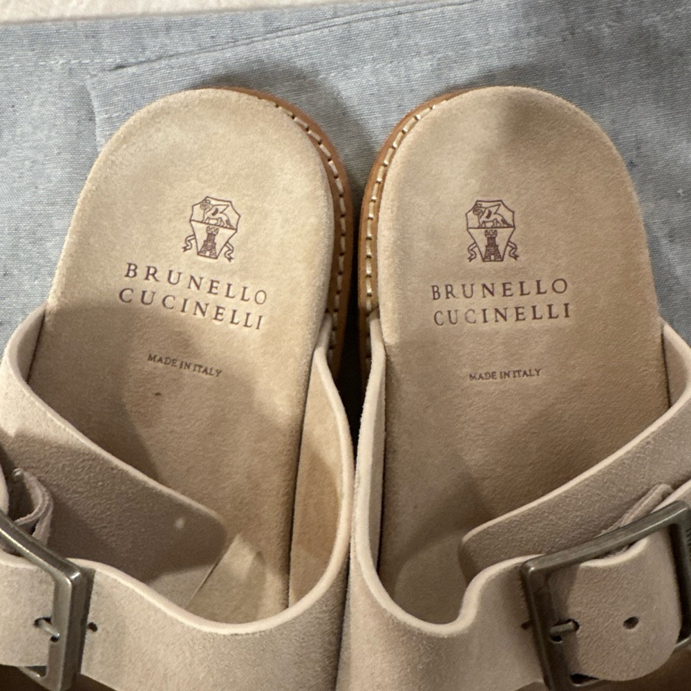 Brunello Cucinelli Taupe Double Buckle Sandals - Picture 3 of 6